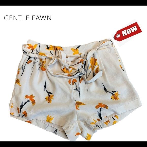GENTLE Fawn Cream painter floral shorts Sz L NWT - Picture 1 of 9